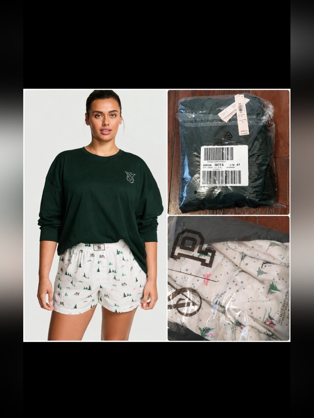 New Victoria's SecretFlannel Long-Sleeve Short Tee-Jama Set